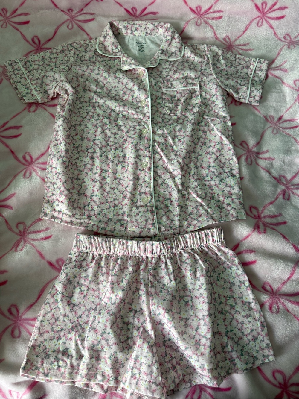 Kids Floral Short Pajama Set and Nightgown - Pink/White